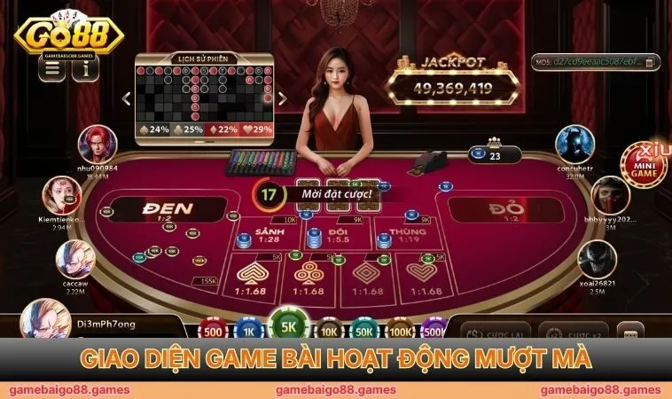 Giao diện game bài hoạt động mượt mà